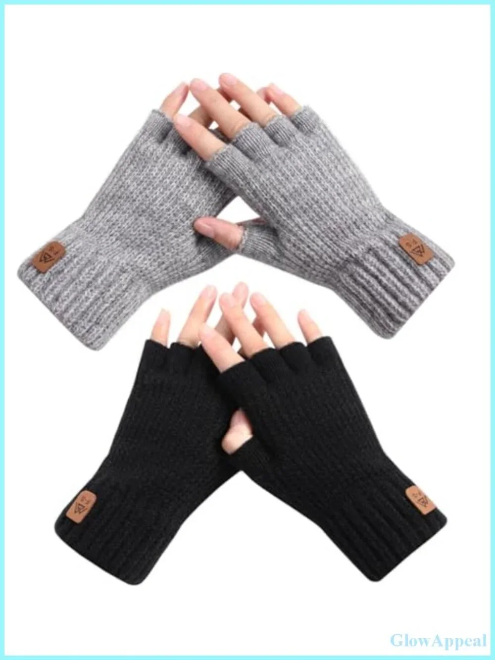 Fingerless Gloves for Women Men - 2 Pairs Warm Knit Winter Gloves with Elastic